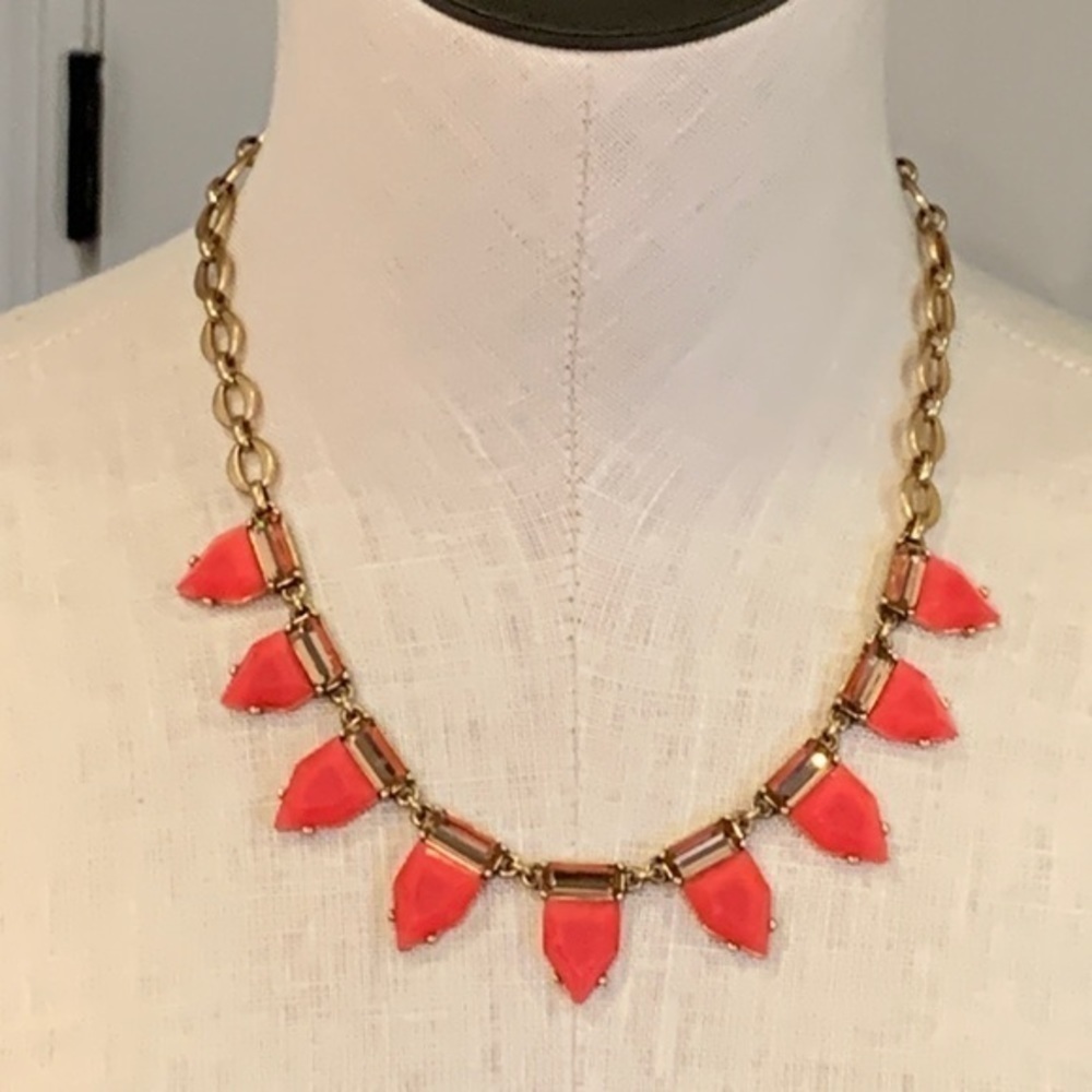 Stella & Dot spike gothic gold tone orange glass stone statement necklace